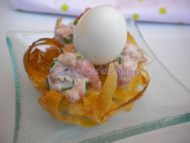 Recette petits nids aux crevettes grises et oeuf de caille